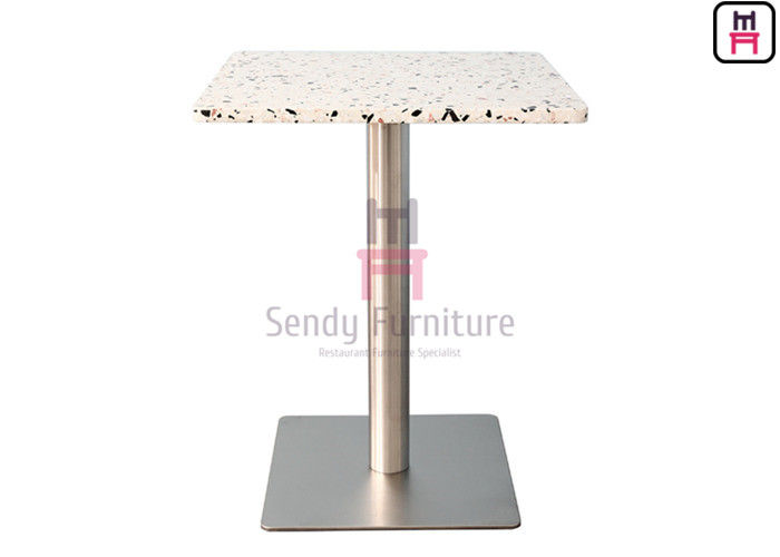 2cm Thickness Quartz Stone Restaurant Dining Table With Chrome Stainless Steel Base