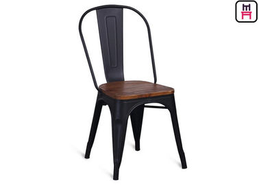 kupować 86cm Wysokość Czarne Metalowe Krzesła Restauracyjne Tolix Bar Stołek Z Drewnianym Siedziskiem online manufacture