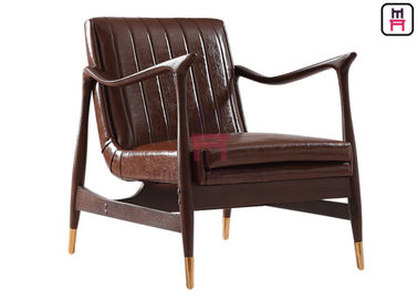 kupować Krzesło z brązowej skóry z pojedynczą sofą Krzesło z drewna jesionowego z miedzianymi stopami 73 * 68 * 85cm online manufacture