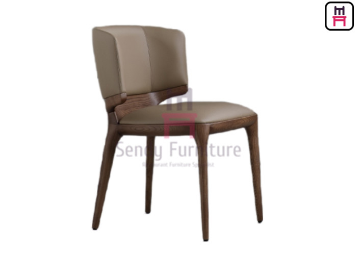 Grey Leather Upholstered Wood Restaurant Chair Without Armrests