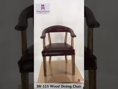 Brązowe krzesło ze skóry w stylu rustykalnym / solidne krzesło do jadalni z drewna dębowego z podłokietnikiem